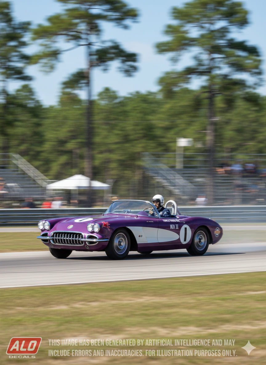1959 MONTGOMERY SCCA NATIONAL #1 CHEVROLET CORVETTE JIM JEFFORDS 1:43, 1:24 DECALS