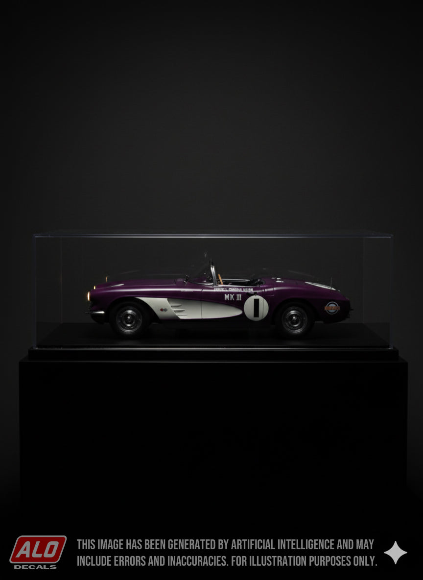 1959 MONTGOMERY SCCA NATIONAL #1 CHEVROLET CORVETTE JIM JEFFORDS 1:43, 1:24 DECALS