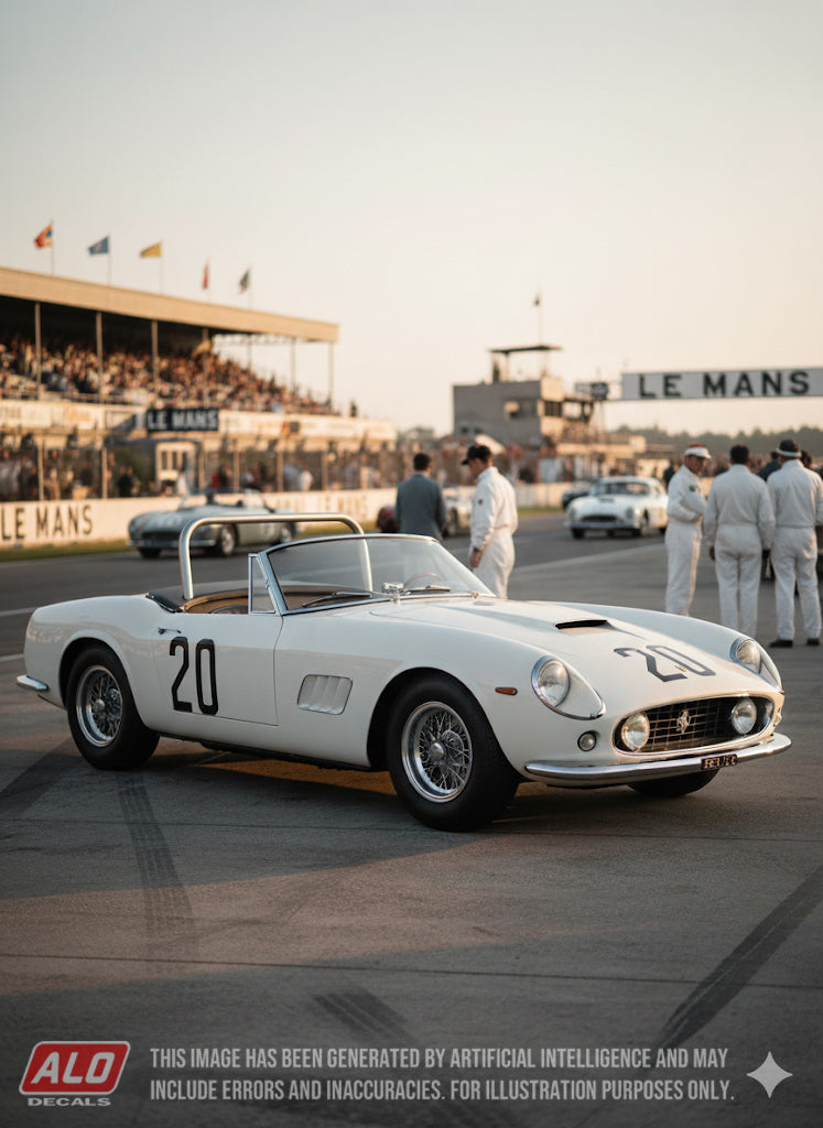 1960 LE MANS 24 HOURS PRACTICE #20 FERRARI 250 GT CALIFORNIA BILL STURGIS/JO SCHLESSER 1:43 DECALS