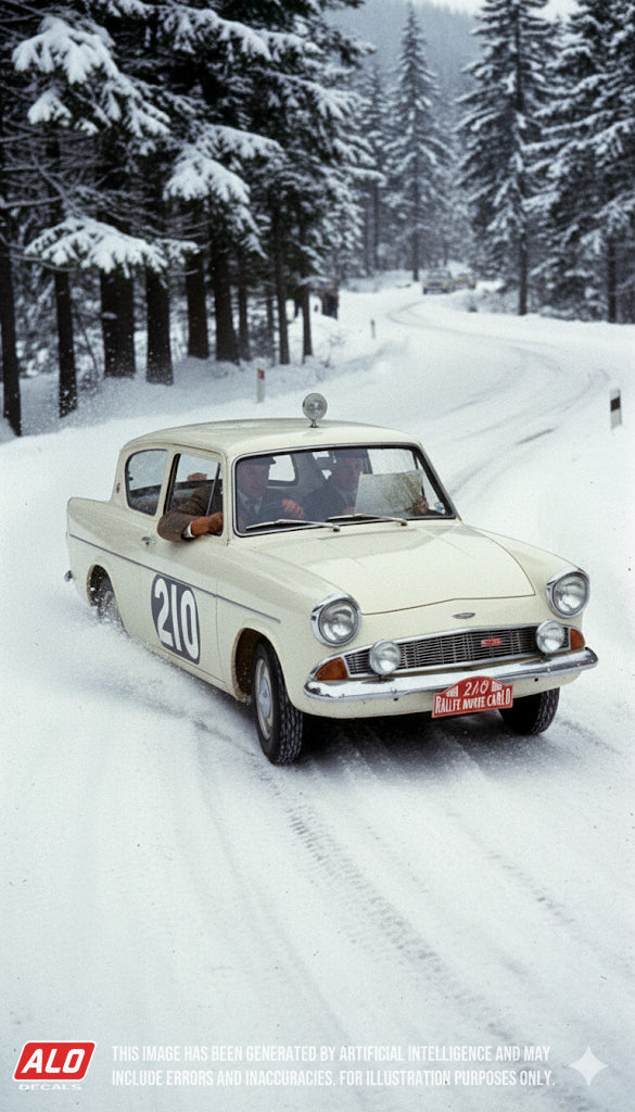1960 MONTE CARLO RALLY #210 FORD ANGLIA ANNE HALL/VALERIE DOMLEO 1:43 DECALS