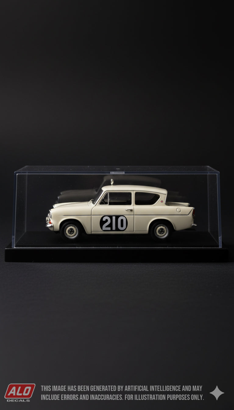 1960 MONTE CARLO RALLY #210 FORD ANGLIA ANNE HALL/VALERIE DOMLEO 1:43 DECALS