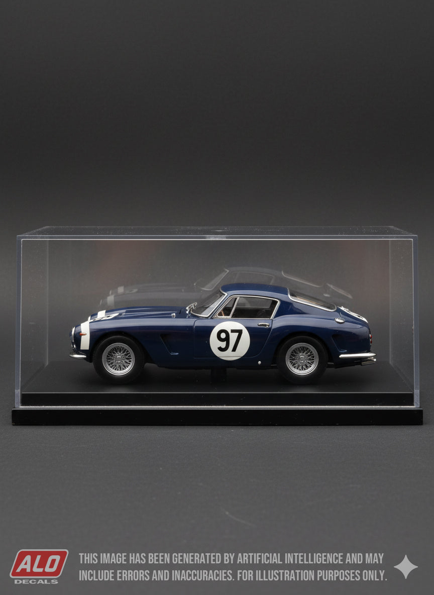 1961 PECO TROPHY, BRANDS HATCH #97 FERRARI 250 GT SWB STIRLING MOSS 1:43, 1:24, 1:18 DECALS