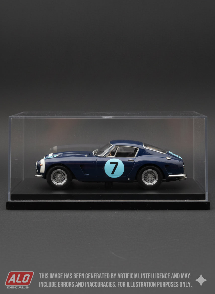 1961 TOURIST TROPHY #7 FERRARI 250 GT SWB STIRLING MOSS 1:43, 1:24, 1:18 DECALS
