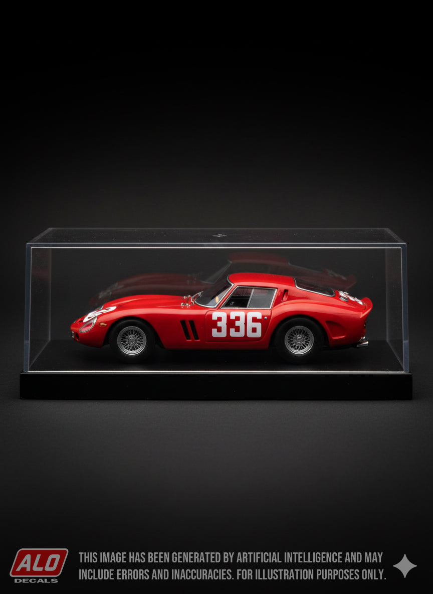 1962 COPPA D'AUTUNNO, MONZA #336 FERRARI 250 GTO EDOARDO LUALDI 1:43, 1:24, 1:18 DECALS