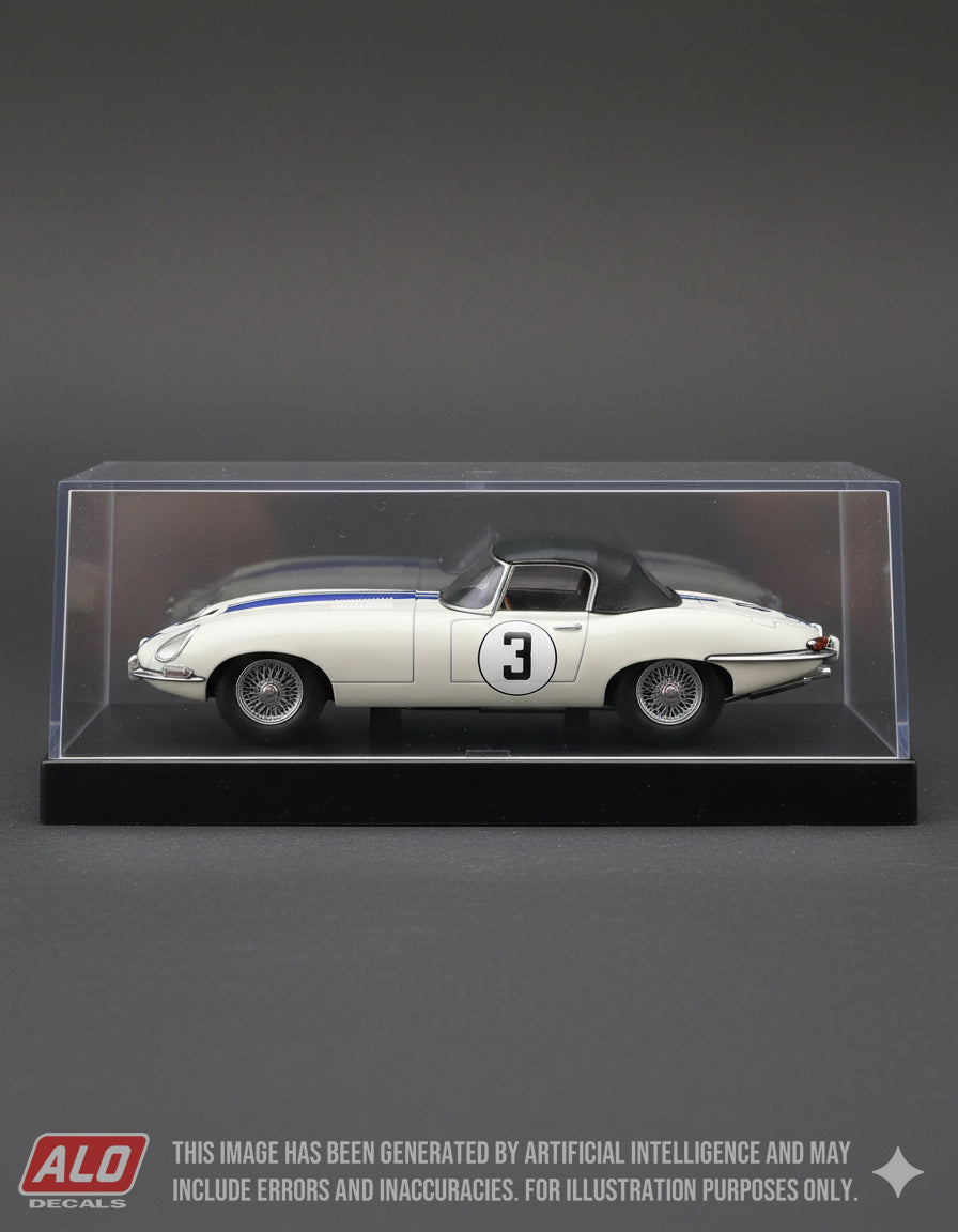 1962 LE MANS APRIL TESTS #3 JAGUAR E-TYPE BRIGGS CUNNINGHAM/WALT HANSGEN/WILLIAM KIMBERLY 1:43 DECALS