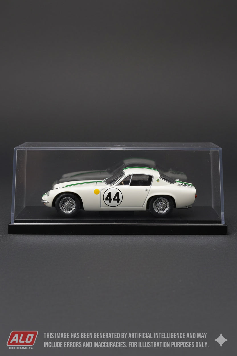 1962 LE MANS 24 HOURS #44 LOTUS ELITE DAVID HOBBS/FRANK GARDNER 1:43, 1:32 DECALS