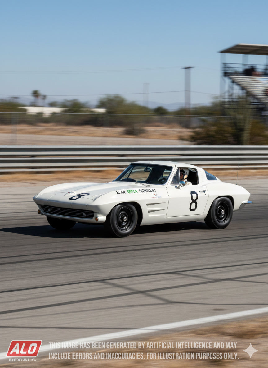 1962 RIVERSIDE 3 HOURS #8 CHEVROLET CORVETTE JERRY GRANT 1:43, 1:32, 1:24, 1:18 DECALS