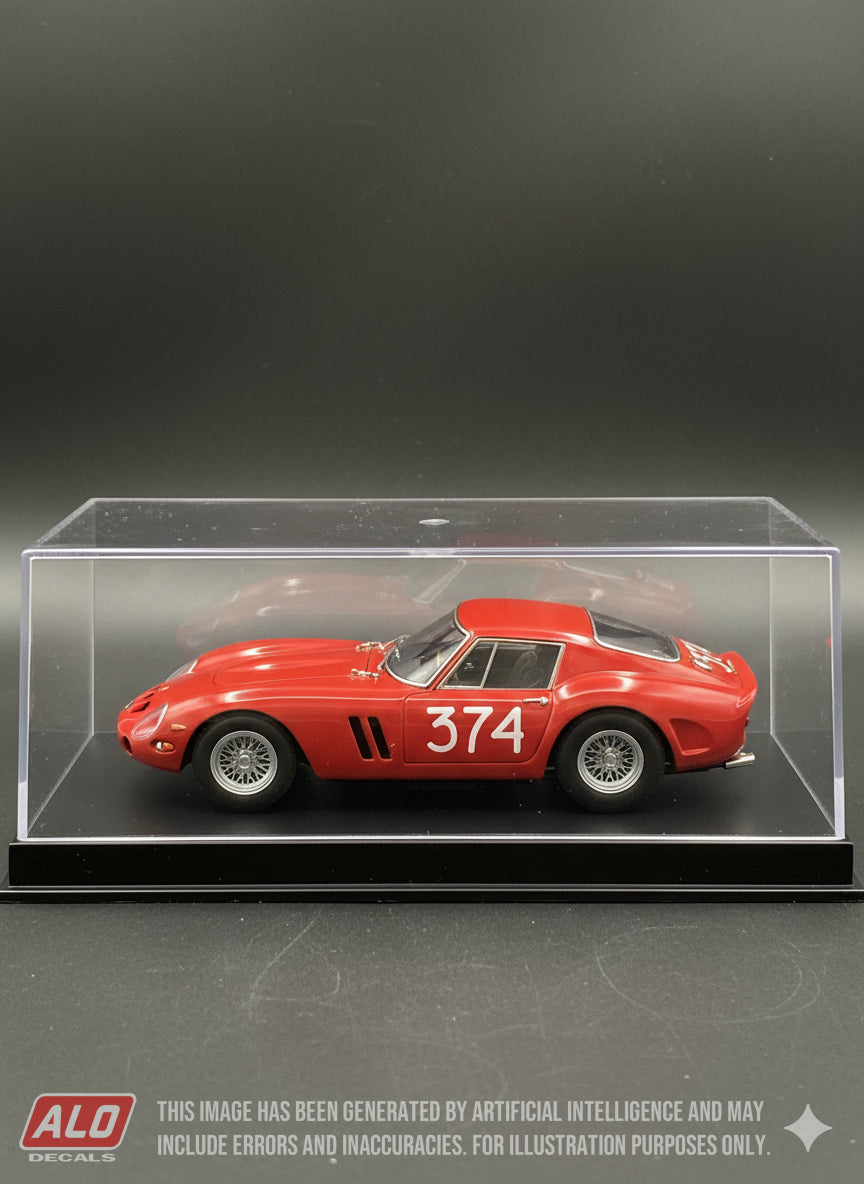 1963 CASTELL'ARQUATO-VERNASCA HILLCLIMB #374 FERRARI 250 GTO PAOLO COLOMBO 1:43, 1:18 DECALS