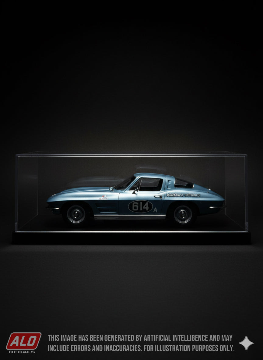 1963 DODGER STADIUM #614 CHEVROLET CORVETTE BOB BONDURANT 1:43, 1:24 DECALS