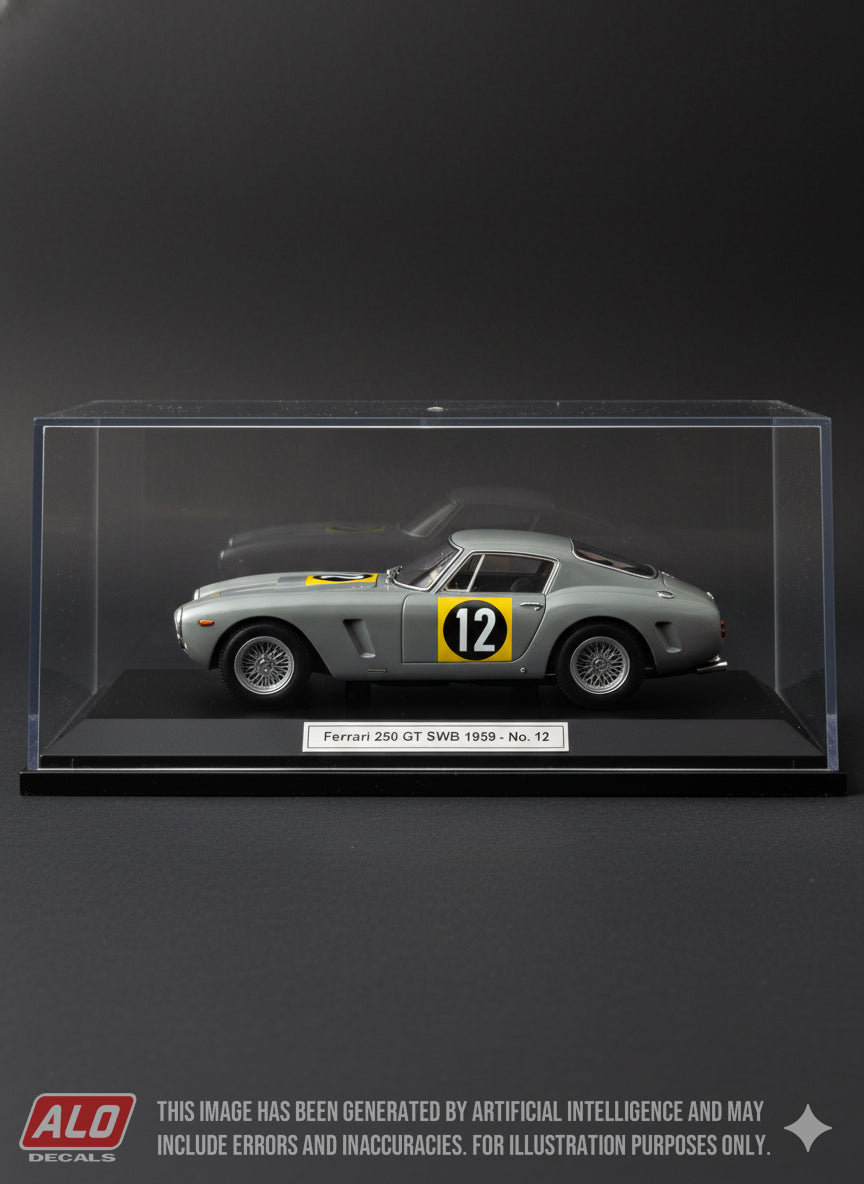 1963 JAPANESE GP #12 FERRARI 250 GT SWB PIERRE DUMAY 1:43, 1:24, 1:18 DECALS