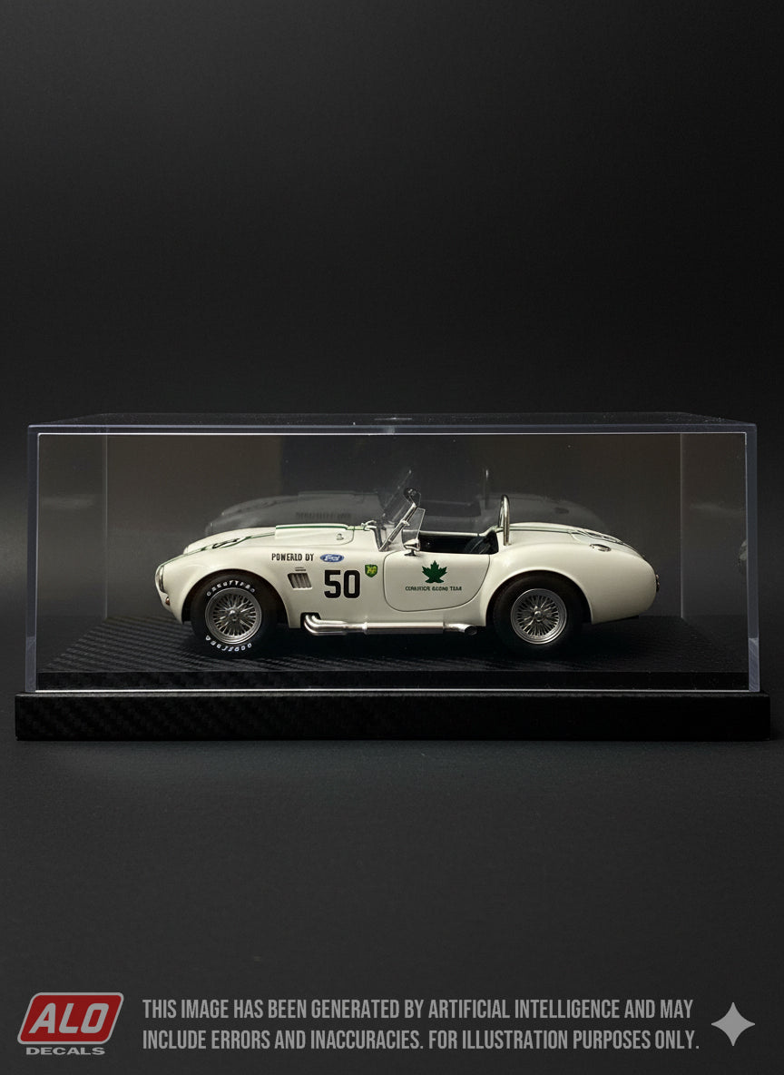 1963 CANADIAN GP #50 AC SHELBY COBRA KEN MILES 1:43, 1:24 DECALS
