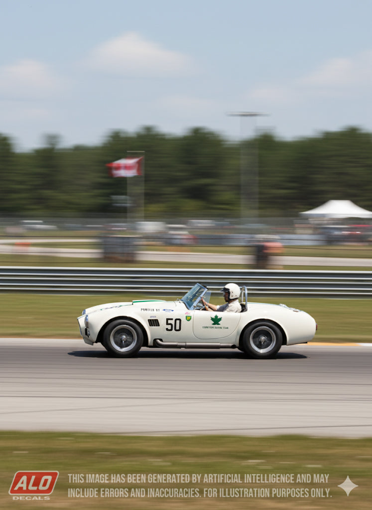1963 CANADIAN GP #50 AC SHELBY COBRA KEN MILES 1:43, 1:24 DECALS