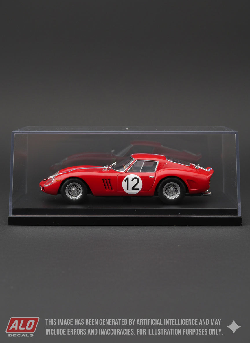 1963 TROPHEE INTERNATIONAL, REIMS #12 FERRARI 250 GTO PIERRE NOBLET 1:43, 1:18 DECALS