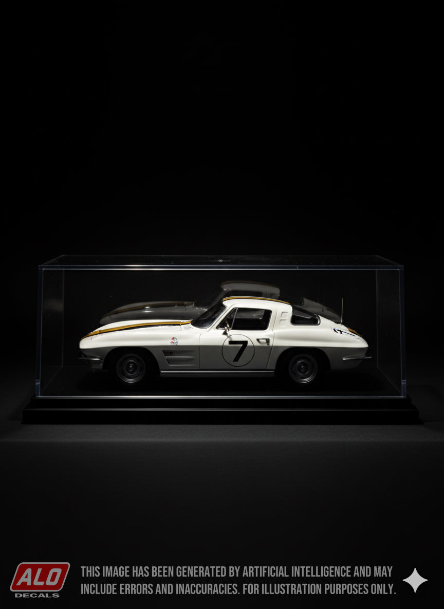 1964 DAYTONA CONTINENTAL #7 CHEVROLET CORVETTE TOM RIZZO/FRED DARLING 1:43, 1:24 DECALS