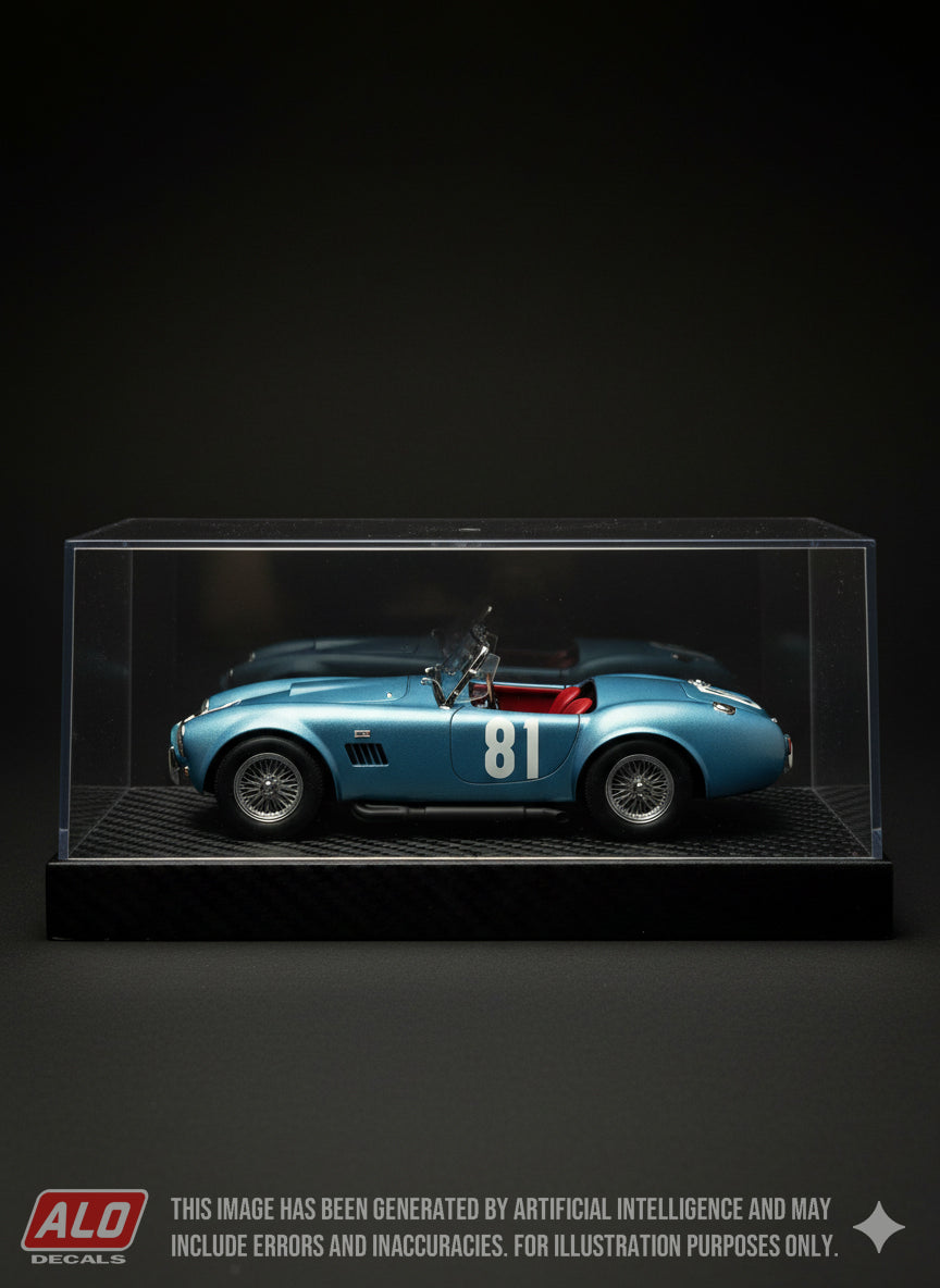 1964 LE MANS APRIL TESTS #81 AC SHELBY COBRA JEAN DE MORTEMART 1:43, 1:24 DECALS