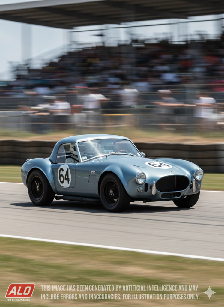 1964 LE MANS 24 HOURS #64 AC SHELBY COBRA JEAN DE MORTEMART/REGIS FRAISSINET 1:43, 1:24 DECALS