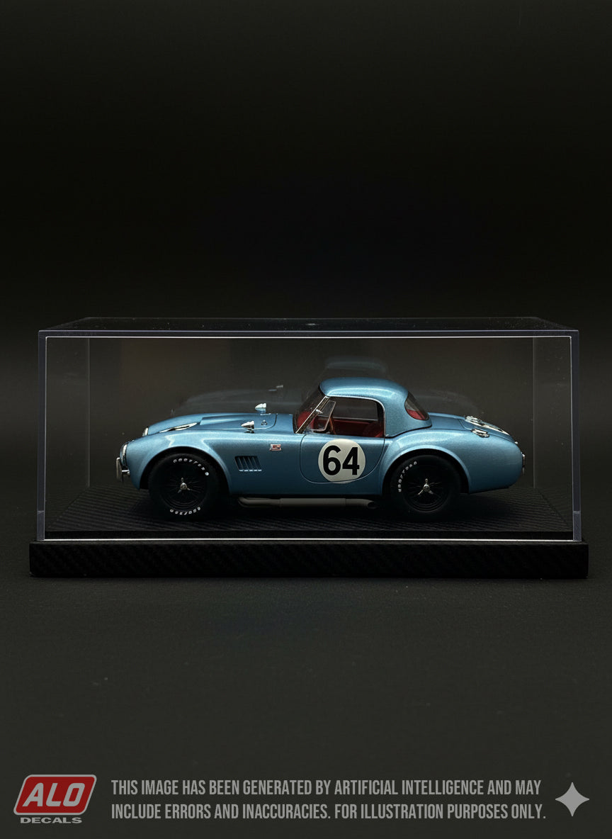 1964 LE MANS 24 HOURS #64 AC SHELBY COBRA JEAN DE MORTEMART/REGIS FRAISSINET 1:43, 1:24 DECALS