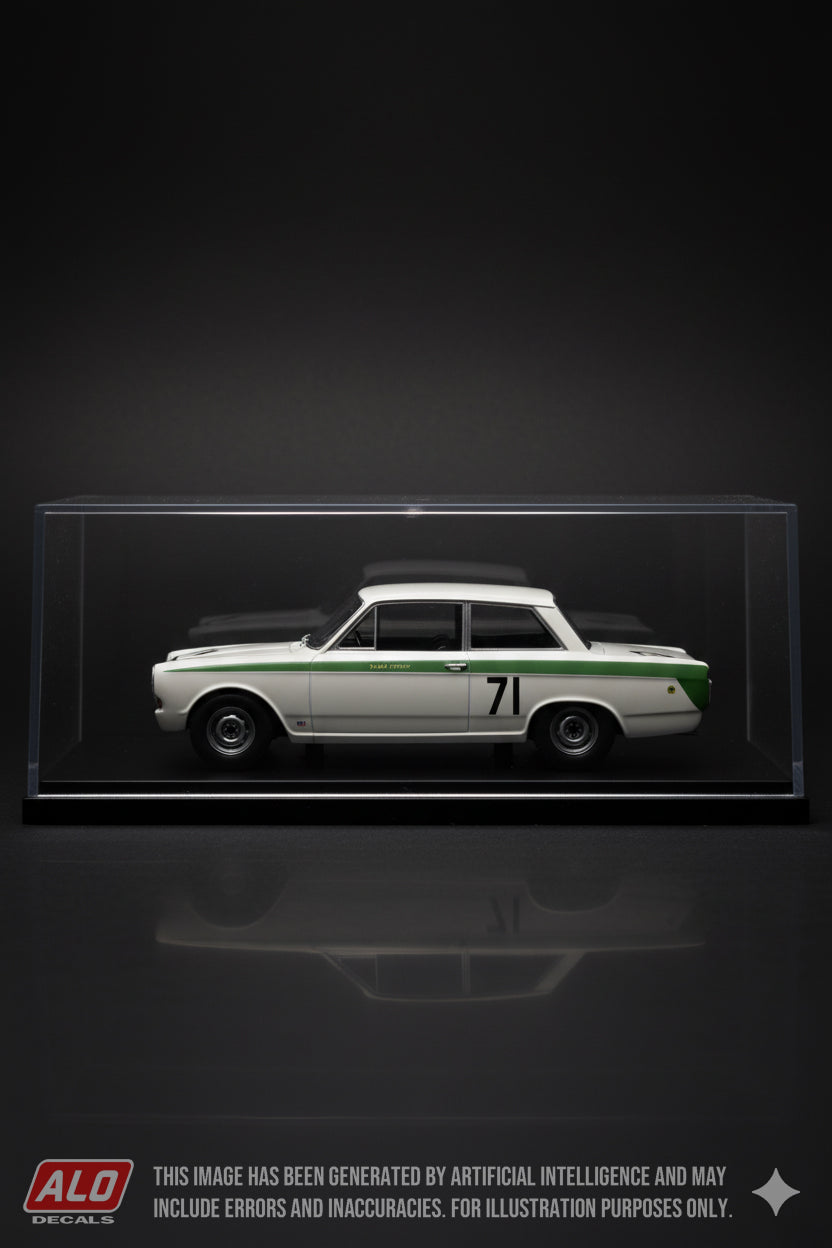 1964 DAILY MIRROR TROPHY, SNETTERTON #71 FORD CORTINA JIM CLARK 1:43 DECALS