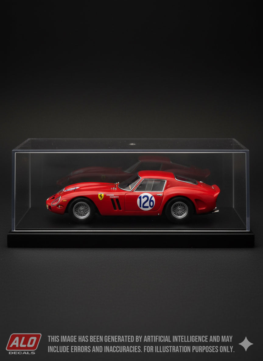 1964 TARGA FLORIO #126 FERRARI 250 GTO CLAUDE BOURILLOT/MICHEL DE BOURBON-PARME 1:43, 1:24, 1:18, 1:8 DECALS