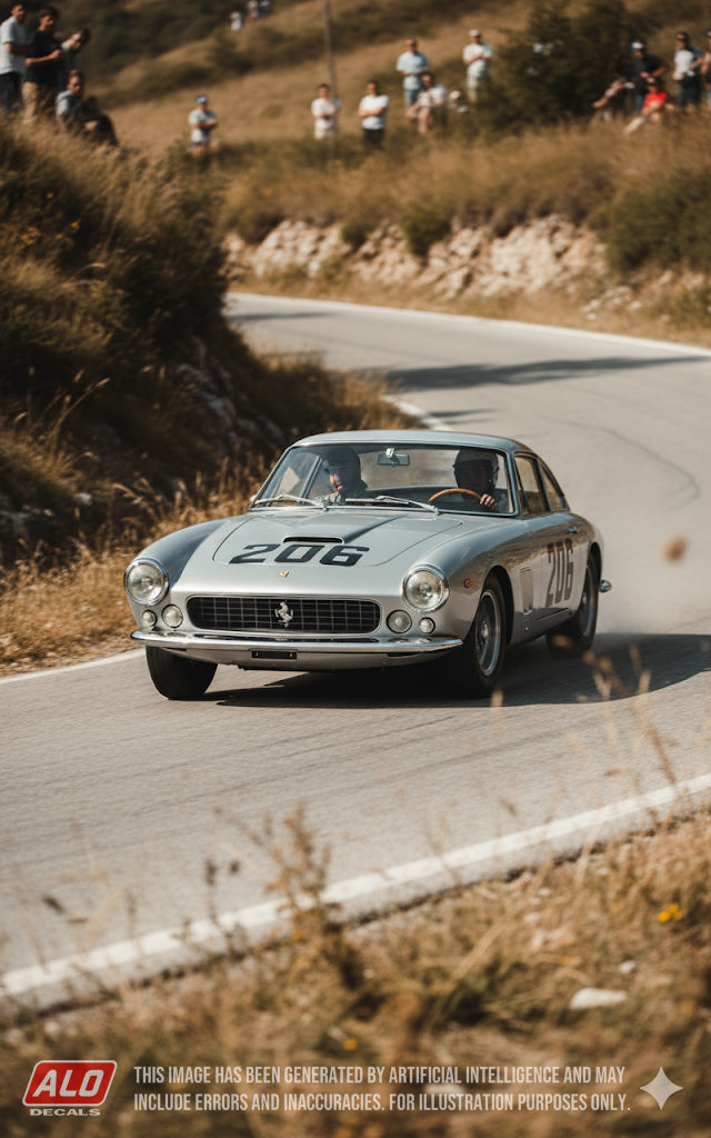 1964 VERGATO-CEREGLIO HILLCLIMB #206 FERRARI 250 GT LUSSO LUCIANO CONTI 1:43, 1:18 DECALS