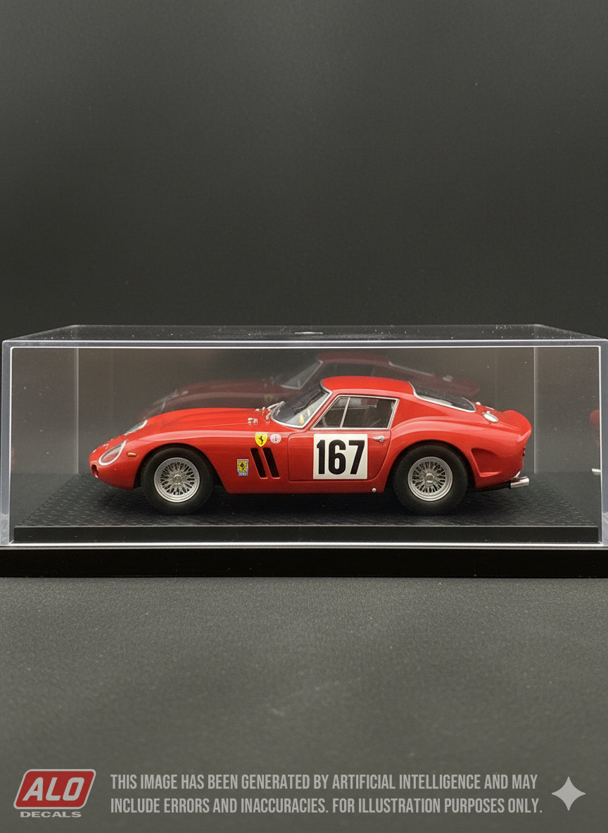 1967 BELLEAU HILLCLIMB #167 FERRARI 250 GTO ANDRE AKNIN 1:43, 1:24, 1:18 DECALS