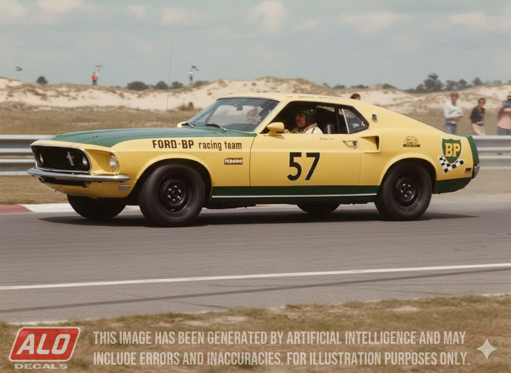 1971 COUPES DU BENELUX, ZANDVOORT #57 FORD MUSTANG BOSS "ALAIN DEX" 1:43, 1:24 DECALS