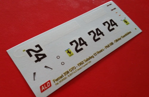 1962 SEBRING 12 HOURS #24 FERRARI 250 GTO PHIL HILL/OLIVIER GENDEBIEN 1:43, 1:24, 1:32, 1:18 DECALS