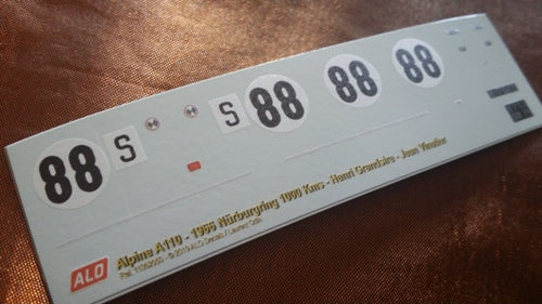 1966 NÜRBURGRING 1000 KMS # 88 ALPINE A110 HENRI GRANDSIRE/JEAN VINATIER 1:43, 1:24 DECALS