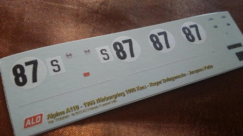 1966 NÜRBURGRING 1000 KMS # 87 ALPINE A110 ROGER DE LAGENESTE/JACQUES PATTE 1:43, 1:24 DECALS