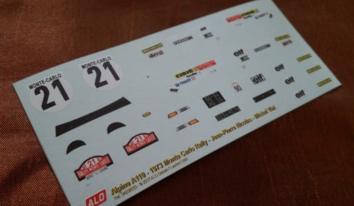 1973 MONTE CARLO RALLY # 21 ALPINE A110 JEAN-PIERRE NICOLAS/MICHEL VIAL 1:43 DECALS