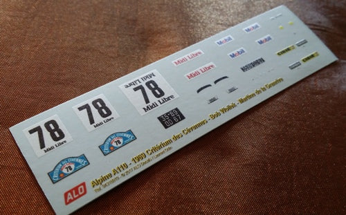 1969 CRITERIUM DES CEVENNES # 78 ALPINE A110 BOB WOLLEK/MARTINE DE LA GRANRIVE 1:43 DECALS