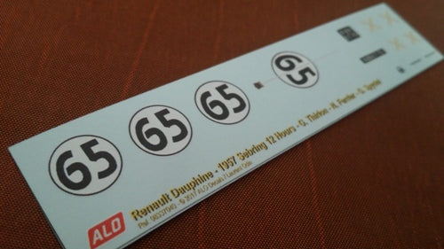 1957 SEBRING 12 HOURS #65 RENAULT DAUPHINE GILBERTE THIRION/NADEGE FERRIER/GEORGE SPYDEL 1:43, 1:32 DECALS