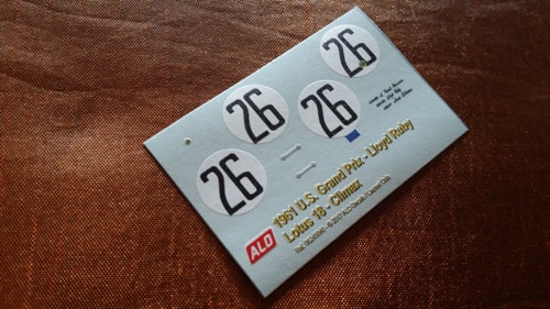 1961 UNITED STATES GP #26 LOTUS 18 LLOYD RUBY 1:43, 1:32 DECALS