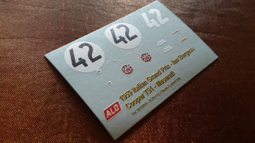1959 ITALIAN GP #42 COOPER T51 IAN BURGESS 1:43 DECALS