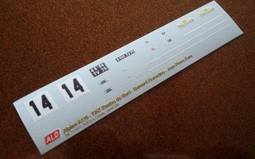 1967 ROUTES DU NORD RALLY #14 ALPINE A110 BERNARD FIORENTINO/JEAN-PIERRE KERN 1:43, 1:32 DECALS