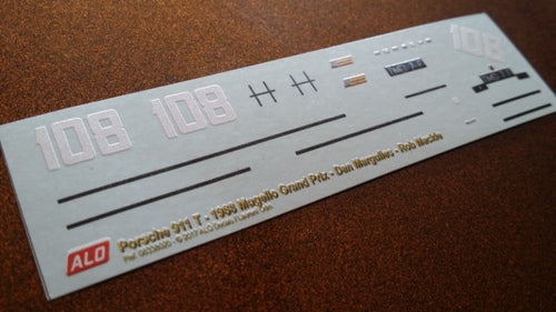 1968 MUGELLO GP #108 PORSCHE 911 DAN MARGULIES/ROB MACKIE 1:43, 1:24 DECALS