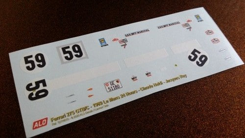 1969 LE MANS 24 HOURS #59 FERRARI 275 GTB CLAUDE HALDI/JACQUES REY 1:43, 1:18 DECALS