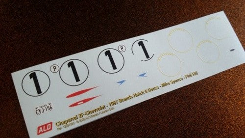 1967 BRANDS HATCH 6 HOURS # 1 CHAPARRAL 2F MIKE SPENCE/PHIL HILL 1:43 DECALS