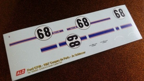 1967 COUPES DE PARIS, MONTLHERY #68 FORD GT40 JO SCHLESSER 1:43 DECALS