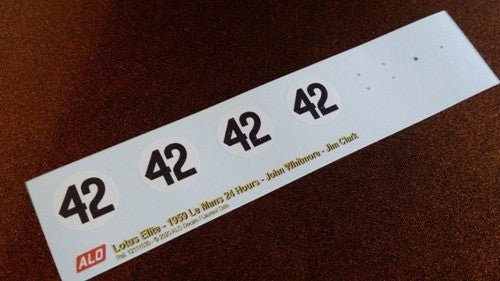 1959 LE MANS 24 HOURS #42 LOTUS ELITE JOHN WHITMORE/JIM CLARK 1:43 DECALS