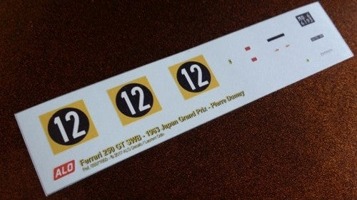 1963 JAPANESE GP #12 FERRARI 250 GT SWB PIERRE DUMAY 1:43, 1:24, 1:18 DECALS