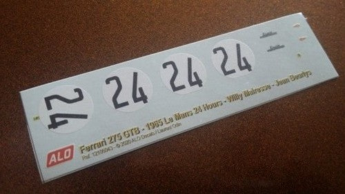 1965 LE MANS 24 HOURS #24 FERRARI 275 GTB WILLY MAIRESSE-JEAN BEURLYS 1:43, 1:18 DECALS