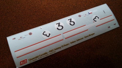 1963 SEBRING 12 HOURS #3 CHEVROLET CORVETTE DELMO JOHNSON/DAVE MORGAN 1:43, 1:24 DECALS