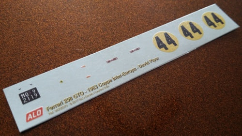 1963 COPPA INTER-EUROPA, MONZA #44 FERRARI 250 GTO DAVID PIPER 1:43, 1:24, 1:18 DECALS