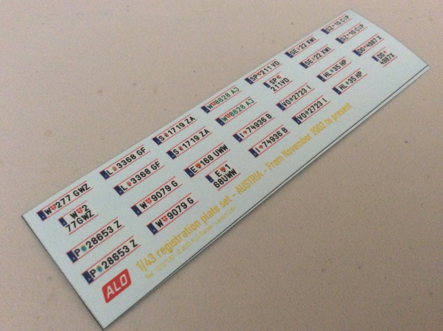2002-PRESENT AUSTRIAN REGISTRATION PLATES 1:43, 1:18 DECALS - FOR 14 CARS
