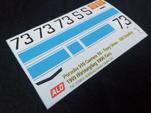 1969 NÜRBURGRING 1000 KMS # 73 PORSCHE 910 TONY DEAN/BILL BRADLEY 1:43, 1:24 DECALS