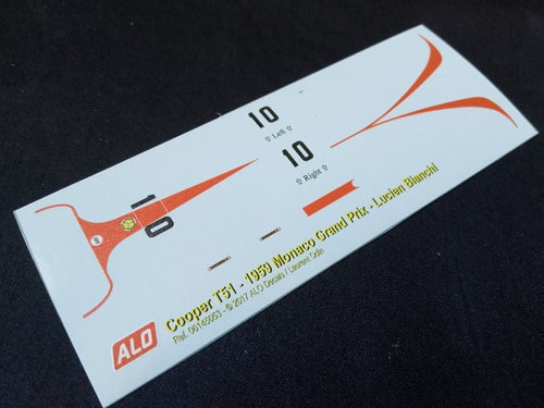 1959 MONACO GP #10 COOPER T51 LUCIEN BIANCHI 1:43, 1:32 DECALS