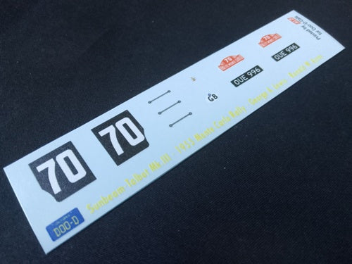 1955 MONTE CARLO RALLY # 70 SUNBEAM MK.III GEORGE LEWIS/RONALD AYRES 1:43 DECALS