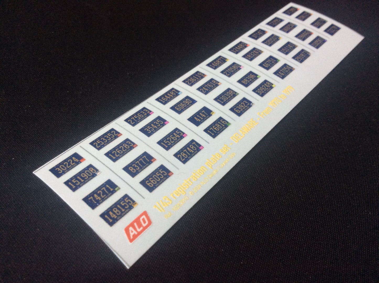 1970-1979 DELAWARE REGISTRATION PLATES 1:43, 1:24, 1:18 DECALS - FOR 20 CARS