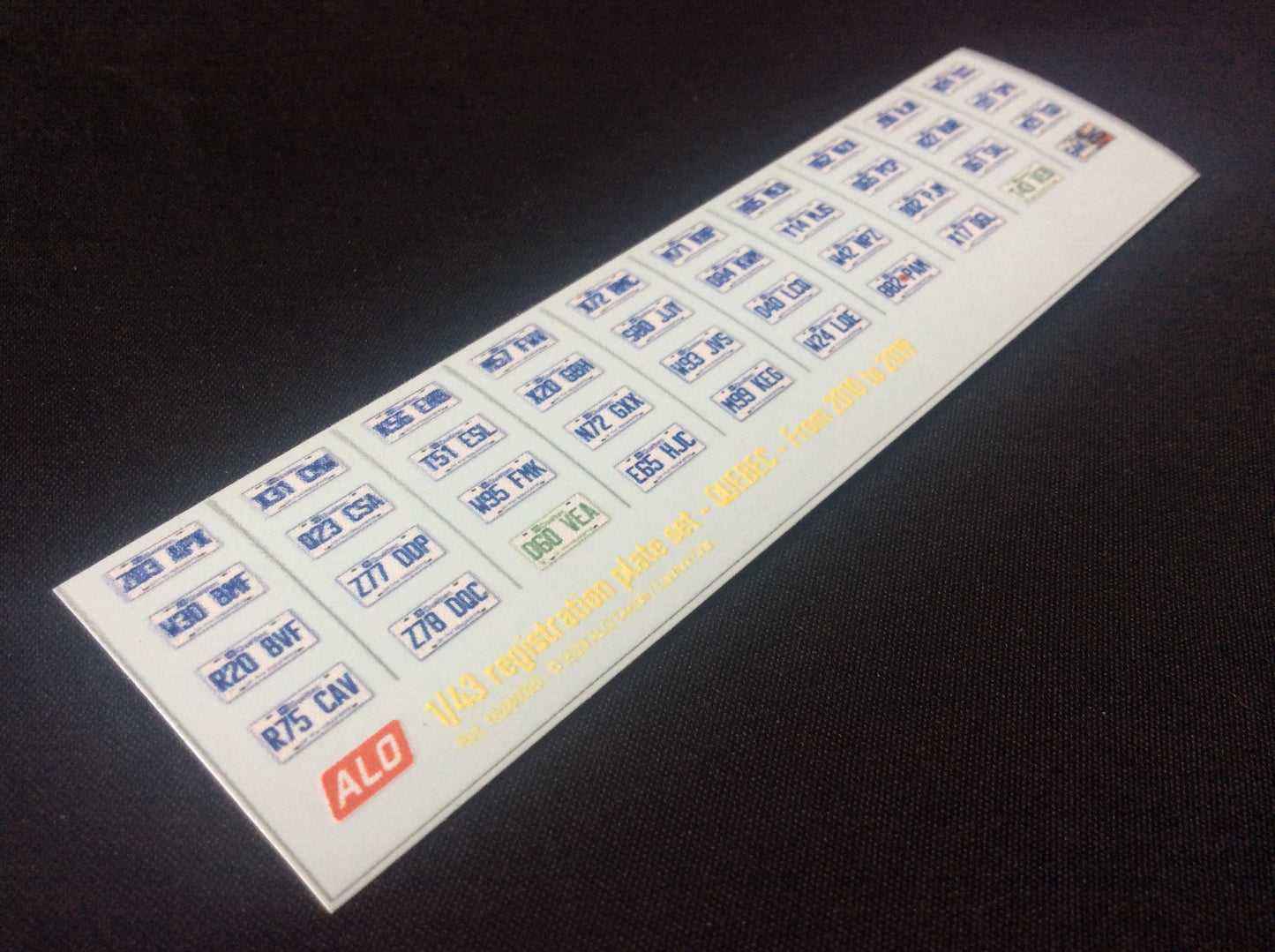 2010-2019 QUEBEC REGISTRATION PLATES 1:43 DECALS - FOR 40 CARS